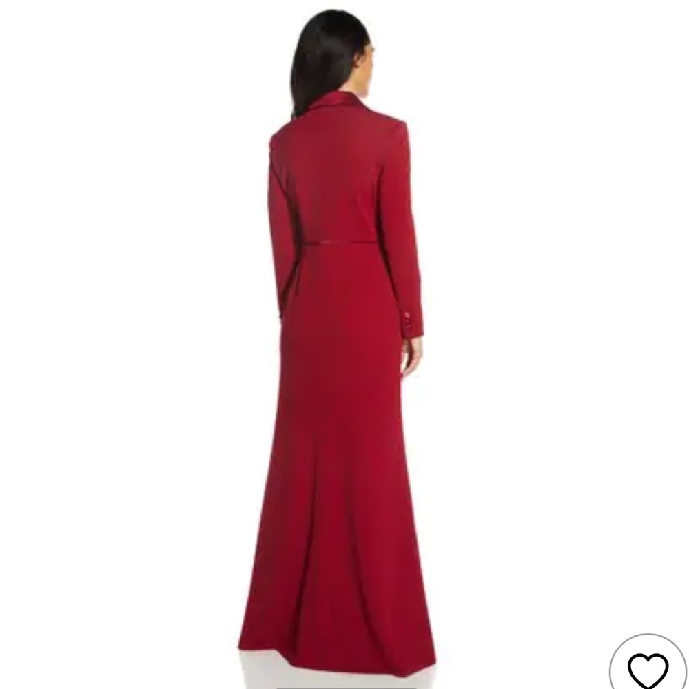 Adrianna Papell Long Sleeve Notch Lapel Surplice Crepe Tuxedo Mermaid Gown - Picture 4 of 13